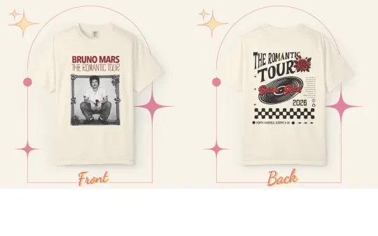 Discover Bruno Mars The Romantic Tour T-shirt 2026, Tour Dates In the Back, Two Sided Tee