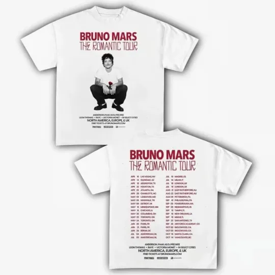 Discover Bruno Mars The Romantic Tour 2026 Shirt, Bruno Mars Concert Tee, Unisex Tour Tshirt