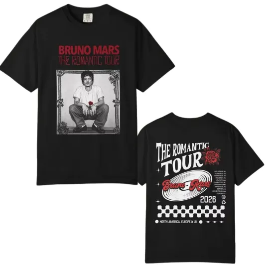 Discover Bruno Mars The Romantic Tour T-shirt 2026, Tour Dates In the Back, Two Sided Tee