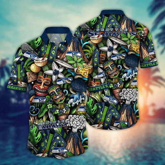 Discover Seattle Seahawks Tiki Tropics Hawaiian, Gift For Fans, Gift For Friends