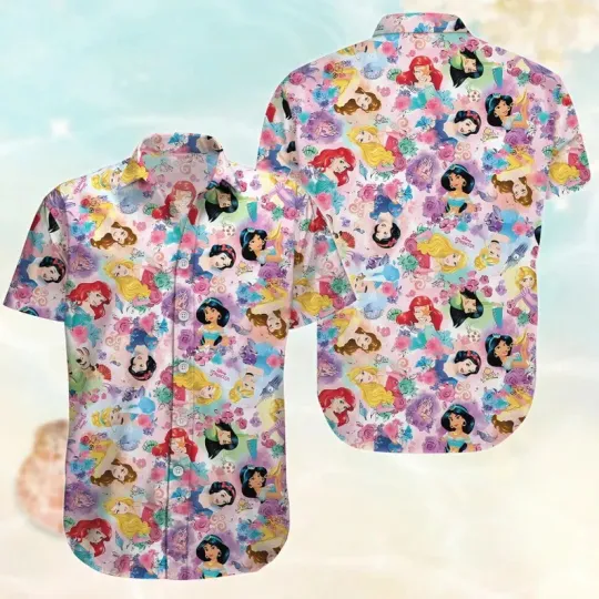Disney Princess Beach Cinde, Rapunzel, Belle Pattern Hawaiian Shirt