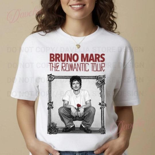 Discover Bruno Mars The Romantic Tour T-shirt 2026 | #2 Tour Dates In the Back |Two Sided T-Shirt