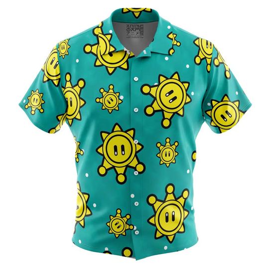 Shine Sprite Pattern Super Mario Bros Hawaiian Shirt Unisex Tropical Button-Up Summer Beach Outfit