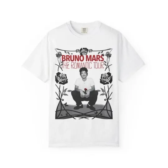 Discover Bruno Mars The Romantic Tour 2026 Graphic T-Shirt – Unisex Fans – Retro Style