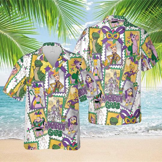 Discover Disney Toy Story Friends Mardi Gras Hawaiian Shirt, Woody Buzz Lightyear Hawaii Shirt, Mardi gras Vacation Matching Hawaiian