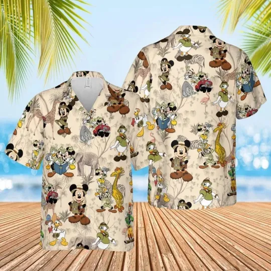 Discover Disney Retro Mickey & Friends Safari Mode Animal Kingdom Summer Hawaiian Shirt