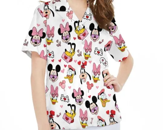 Discover Disney Retro Mickey Mouse & Friends Hearts Love Happy Valentine Hawaiian Shirt
