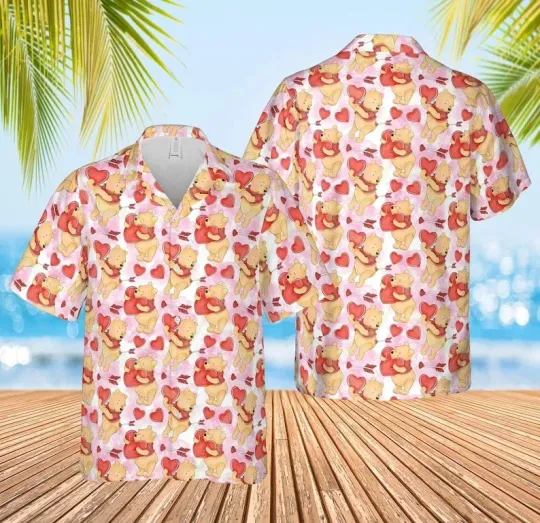 Discover Disney Pooh Bear With Heart Happy Valentine's Day Winnie The Pooh Hawaiian Shirt