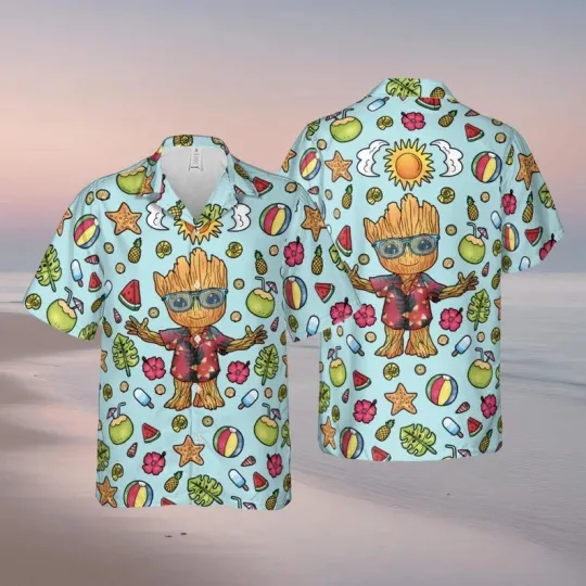 Disney Cute Groot Guardians Of The Galaxy Summer Vacation Aloha Hawaiian Shirt