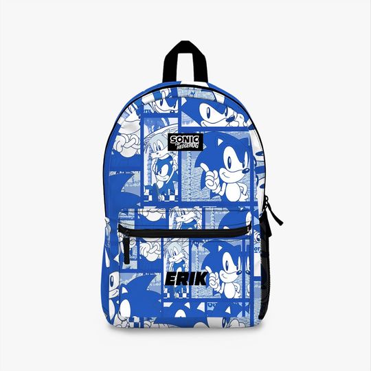 Discover Blue Cartoon Speed Hedgehog Backpack, Custom Name Kids School Bag