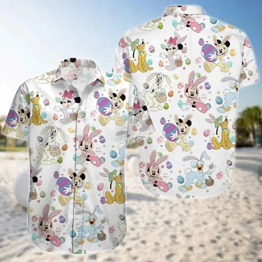Discover Disney Cute Mickey Mouse And Friends Bunny Ears Happy Easter Day Hawaiian Shirt
