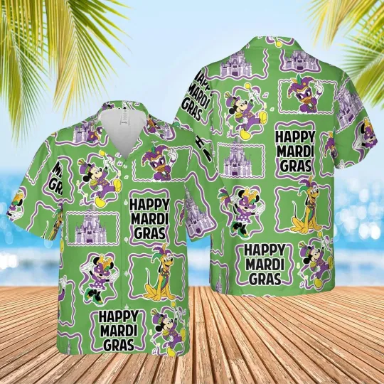 Discover Disney Mickey Mouse Vs Friends Happy Mardi Gras Green Hawaiian Shirt