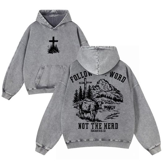 Discover Faith 2026 Follow the Word, Not the Herd Vintage T-Shirt  Christian Cross Mountain Graphic