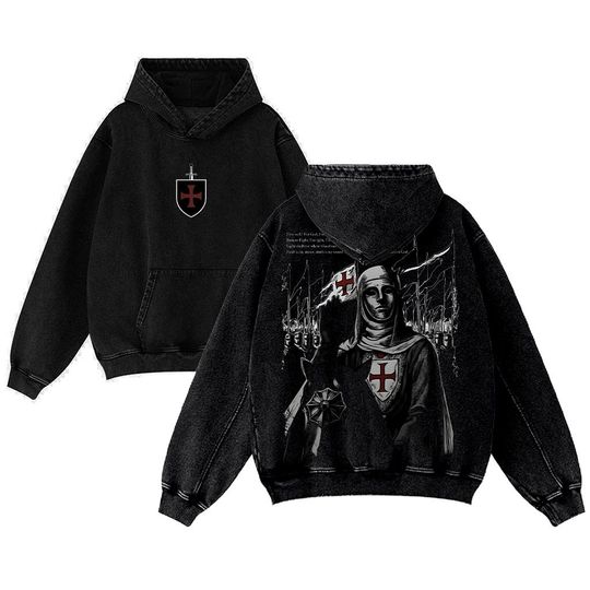 Discover Baldwin IV Leper King Crusader Jerusalem Cross Washed Graphic Hoodie