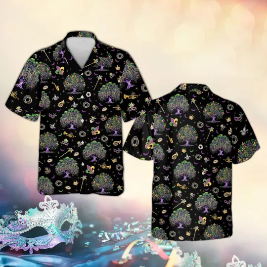 Discover Mardi Gras Tree Hawaiian Shirt New Orleans Carnival Aloha Top Fat Tuesday Outfit