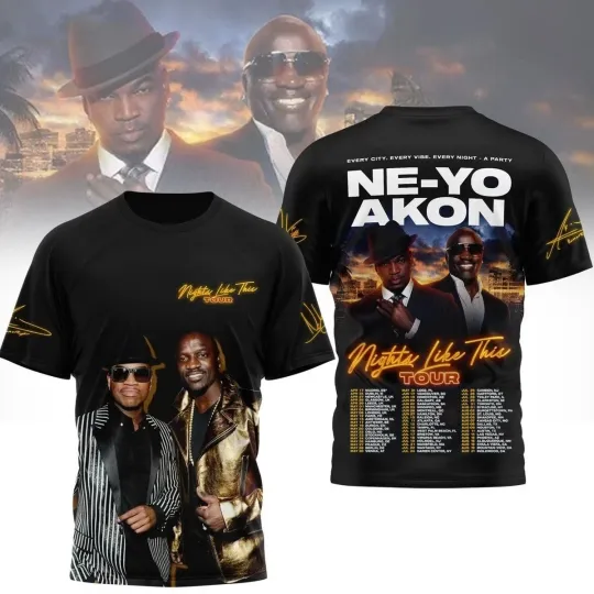 Discover NE-YO & Akon Nights Like This Tour 2026 World Tour 3D Shirt