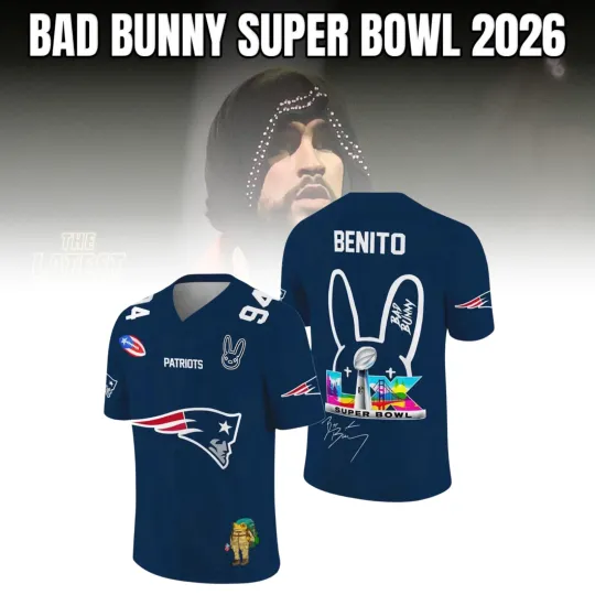 Discover Patriots Super Bowl X Bad Bunny Bowl LX 2025 2026  V-neck Jersey All size Unisex