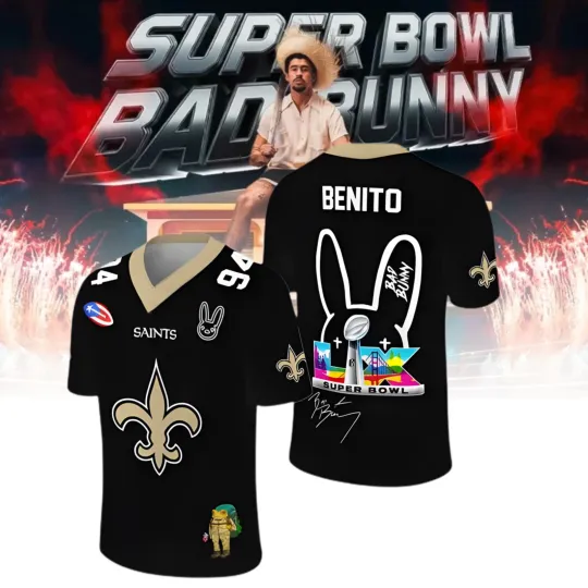 Discover Saints Super Bowl X Bad Bunny Bowl LX 2025 2026  V-neck Jersey All size Unisex