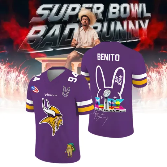 Vikings Super Bowl x Bad Bunny Benito Super Bowl LX 2026 V-neck Jersey
