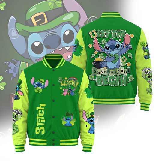 Discover St Patrick Stitch Baseball Jacket, WDW St Patricks Outfit, Let The Shenanigans Begin Jacket, Cute Irish Jacket, Green Parade Outfit