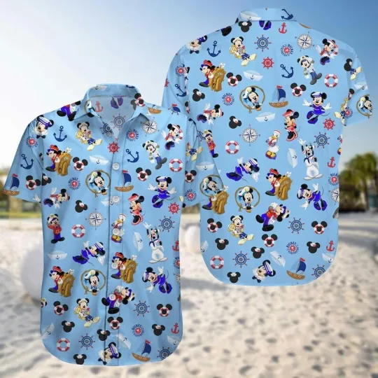 Discover Disney Mickey Mouse & Friends Cruise Family Vacation Blue Hawaiian Shirt