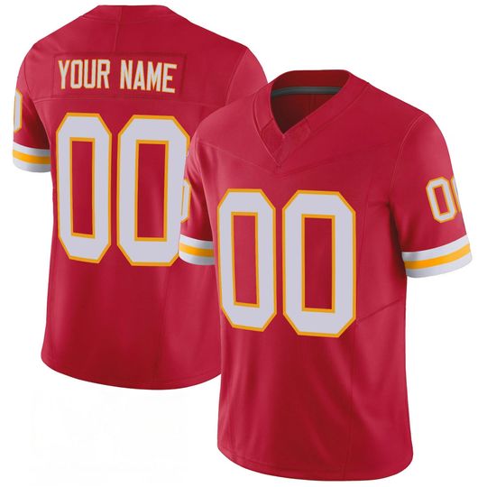 Discover Football  Jersey Red White Gold Custom Name Number Stitched Personalized Fan Shirt Gift