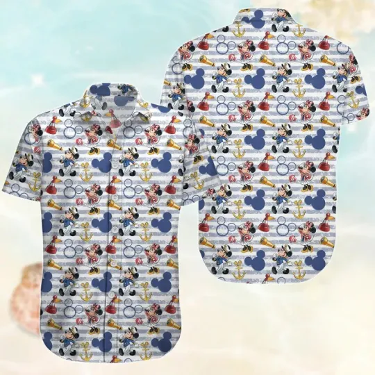 Discover Disney Mickey Minnie Cruise Summer Captain Beach Aloha Hawaiian Shirt