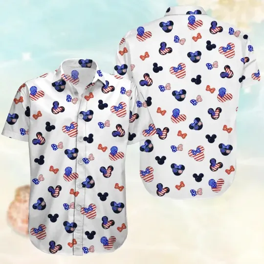 Discover Disney Mickey Fourth Of July Bows 4th Of July Mickey Heads Aloha Hawaiian Shirt