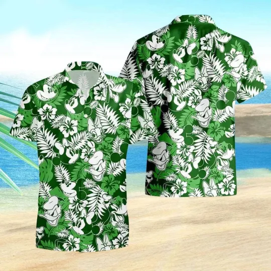 Discover Disney Mickey And Friends Tropical Leaves Green Themed Aloha Hawaiian Shirt