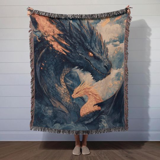 Tairn Andarna Dragon Blanket, Fourth Wing Book Throw, Fantasy Home Decor, Bookish Gift, Woven Tapestry Blanket, Made in USA, Cozy Reader