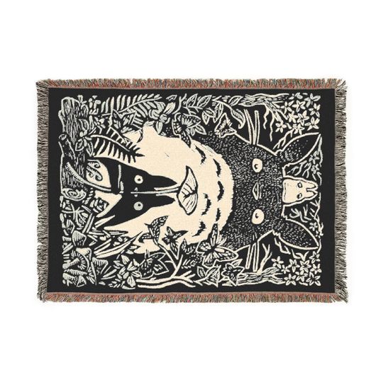 Discover Whimsical Forest Spirit Woven Blanket - Cozy Anime-Inspired Throw | Manga Tapestry Throw | Suitable As Snuggle Blanket Or Woven Wall Hanging