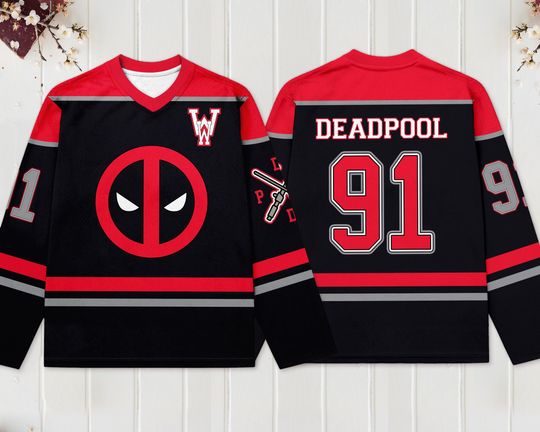 Discover Deadpool Face Ice Hockey Jersey, Disney Hockey Jersey, Hockey Fan Lover Gift, Hockey Team Outfit