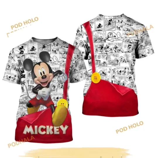 Discover Mickey Mouse 3D T-Shirt with Button Overalls Disney Cartoon