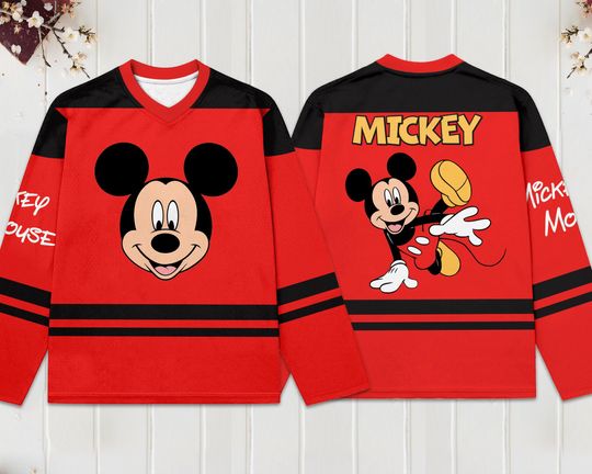 Discover Mickey Classic Red Big Face Ice Hockey Jersey, Disney Hockey Jersey, Hockey Fan Lover Gift, Hockey Team Outfit
