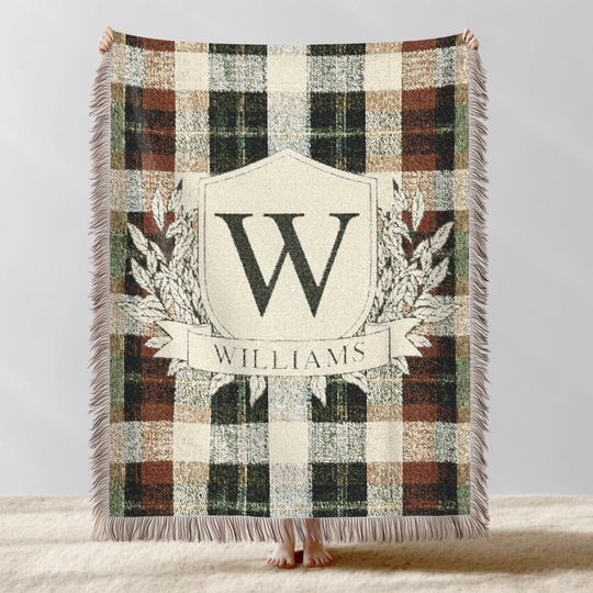 Discover Custom Family Name Woven Blanket - Last Name Initials Throw Blanket, Personalized Plaid Tapestry Gift for Newlyweds, New Home Gift