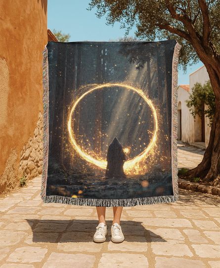 Fantasy Wizard Gift  Woven Blanket, DnD Gamer Hobby Woven Throw, Magical Portal Tapestry Blanket, Spiritual Mystic Decor, Pagan