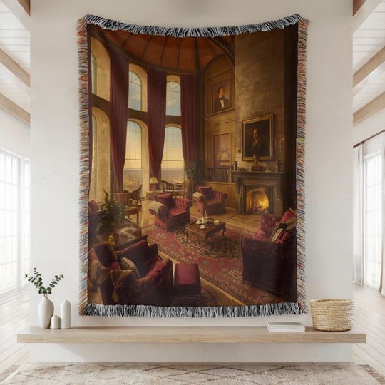 Discover Wizard School Fantasy Tapestry, Bravery Wizarding House Common Room Large Tapestry, Magic World Red Woven Wall Hanging, Book Lover Gift