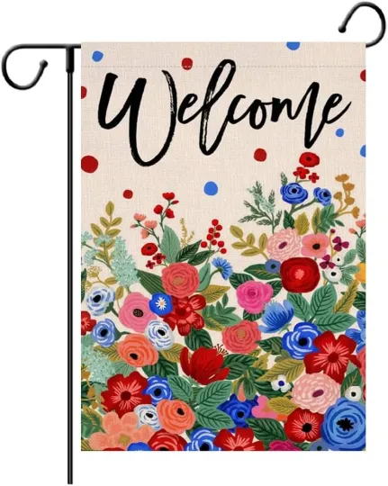 Discover Patriotic Floral Garden Flag 12.5 X 18 Inch Welcome 4Th of July Vertical Double