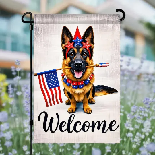 Discover Patriotic German Shepherd Dog Garden Flag 12X18 Inch Double Sided, American Flag