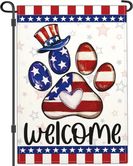 Discover 4Th of July Patriotic Garden Flag Welcome Funny Dog Cat Paw Independence Memoria
