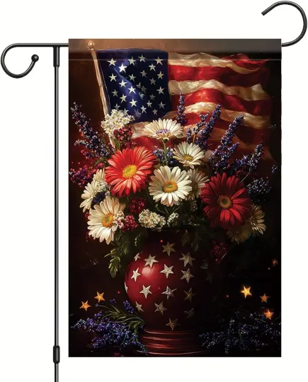 4Th of July Patriotic Floral Garden Flag God Bless America