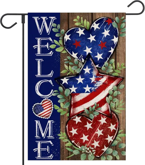 Discover 4Th of July Garden Flag 12X18 Inch Double Sided outside Burlap Blue Patriotic Am