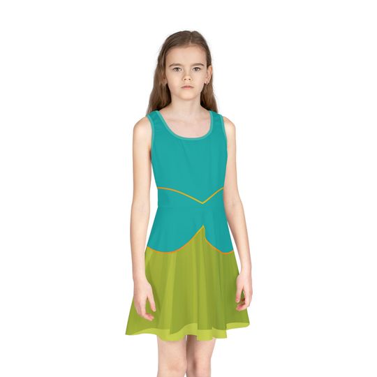 Discover Girls' Sleeveless Skater Dress Turquoise and Green A-Line Sundress Disneybound Outfit