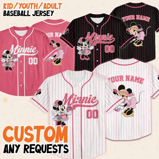 Discover Custom Disney Minnie Easter Baseball Jerseys, Disney Characters Jersey, Disney Easter Shirt, Happy Easter, Minnie Bunny, Gift For Kids