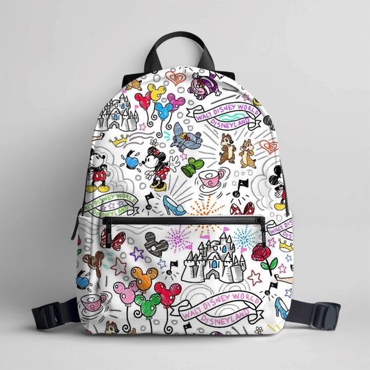Disney Doodle Backpack, Kids School Bag, Mickey Minnie Mouse Rucksack, Travel Daypack, Cartoon Character Backpack
