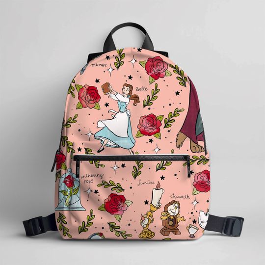 Beauty and the Beast Inspired Backpack, Tale as Old as Time Bag, Fairy Tale Book Lover Gift, Enchanted Rose Rucksack, Princess Belle School