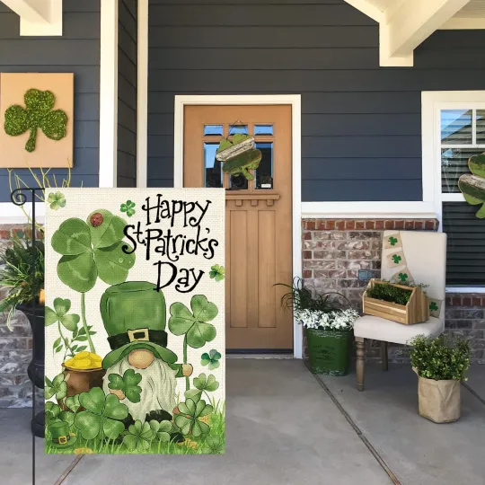 Discover Happy St Patricks Day Decorations Shamrock Gnome Garden Yard Flag Gift