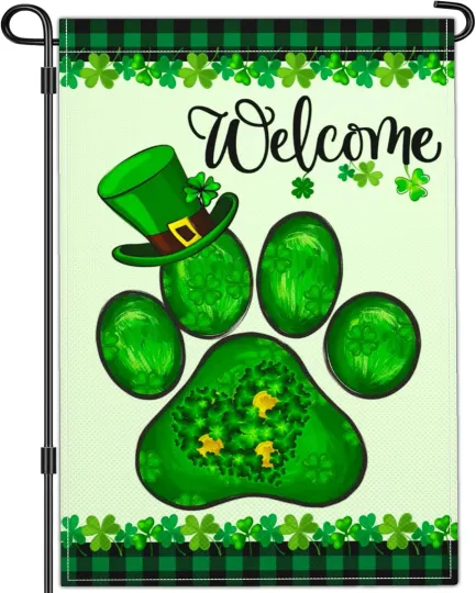 Discover Welcome St Patricks Day Garden Flag Shamrock Irish Dog Paw Garden Flag Happy St