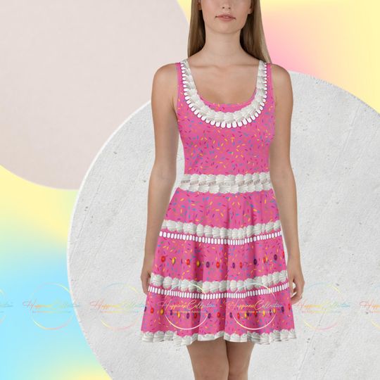 Discover Party Cake Confetti Women's Skater Dress, Sweet Birthday Outfit