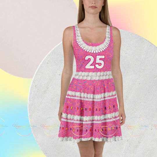 Discover Party Cake Confetti Women's Skater Dress, Sweet Birthday Outfit